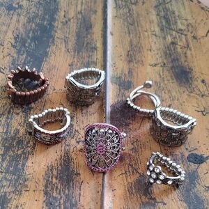 Elegant Silver and Pink Women's Ring Set